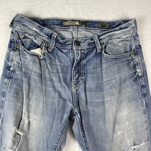 Buckle BKE Carter Jeans Mens 34S Blue Denim Light Wash Straight Leg Distressed